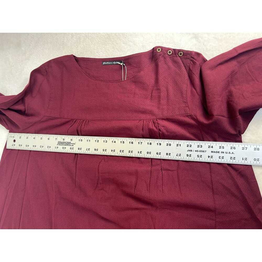 Gudrun Sjödén Womens Benedita Woven Dress Organic Cotton Large Burgundy New $104 - Picture 8 of 9